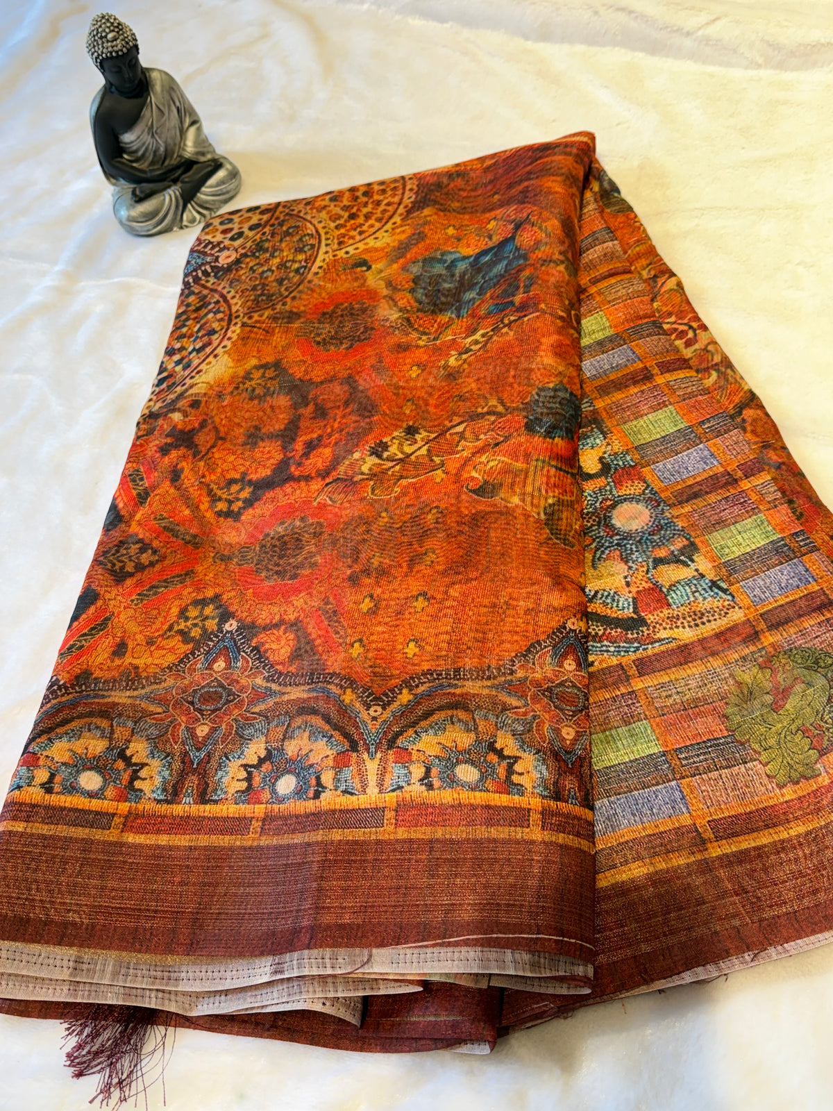 Chanderi Cotton-Digital print Saree-Rust Orange