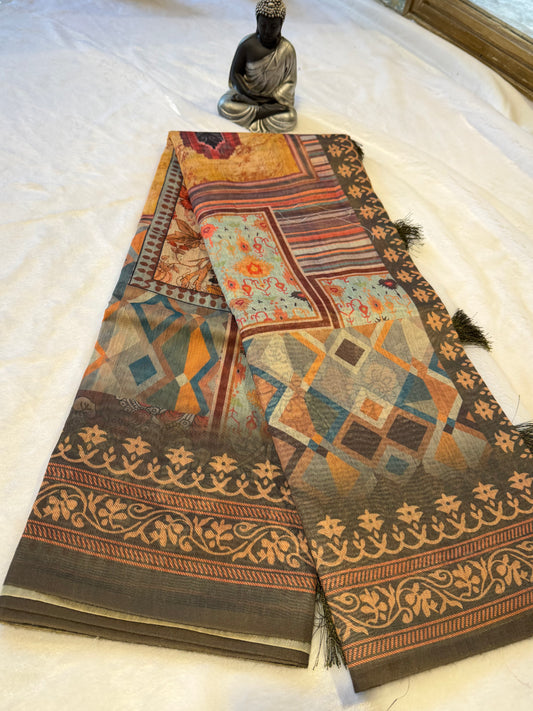 Chanderi Cotton-Digital print Saree
